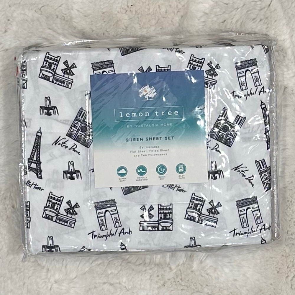 Lemon Tree PARIS FRANCE MONUMENTS Queen Sheet Set